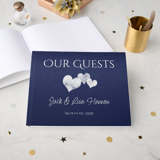 Libro De Visitas Elegant Navy With Hearts Guest Book (Anverso Abierto)