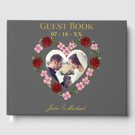 Libro De Visitas Elegant Pebble Grey & Gold Floral Wedding Guest Bo