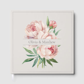 Libro De Visitas Elegant Peony Wedding Guestbook – Beige Design