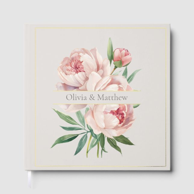 Libro De Visitas Elegant Peony Wedding Guestbook with Gold Accents (Anverso)