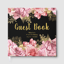 Libro De Visitas Elegant Pink and Gold Flowers Birthday Party