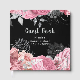 Libro De Visitas Elegant Pink and Silver Flowers Sweet Sixteen