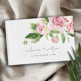 LIBRO DE VISITAS ELEGANT PINK BLUSH PEONY FLORAL WATERCOLOR WEDDING