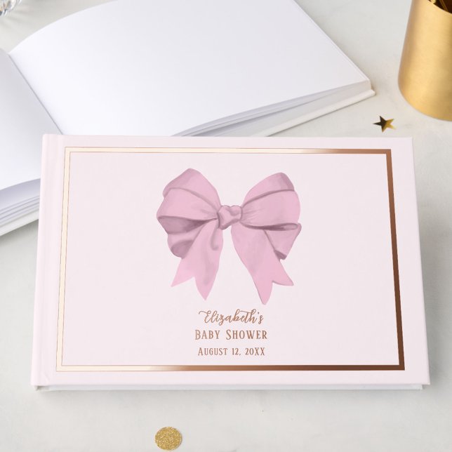 Libro De Visitas Elegant Pink Bow It's a Girl Baby Shower Rose Gold (Subido por el creador)