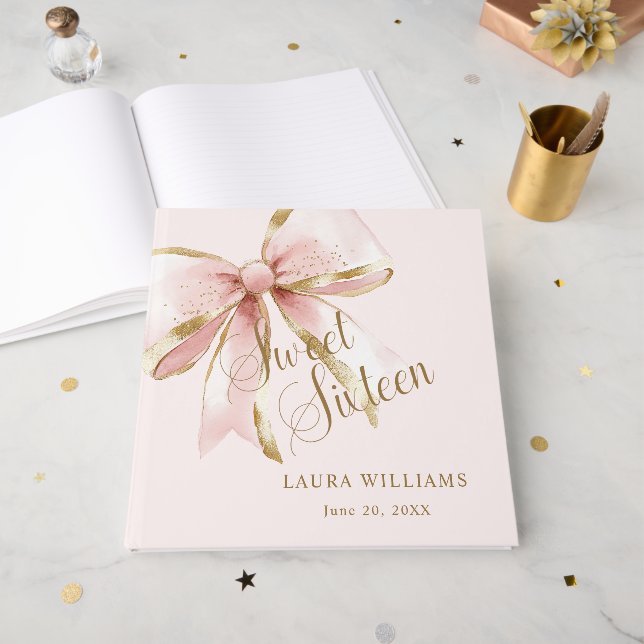 Libro De Visitas Elegant Pink & Gold Sweet Sixteen Birthday (Anverso Abierto)