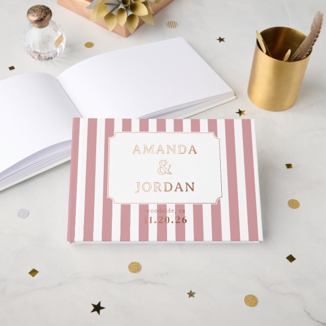 Libro De Visitas Elegant Pink Stripes (Anverso Abierto)
