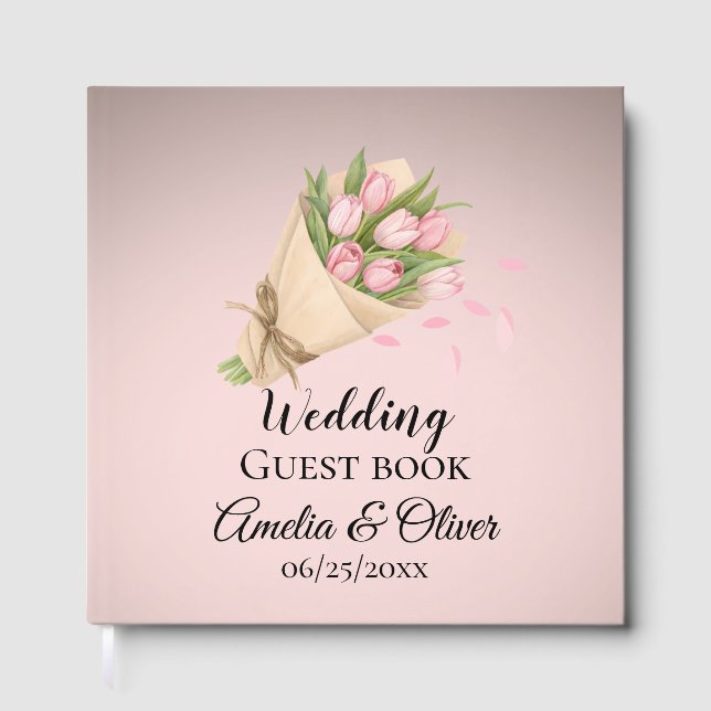 Libro De Visitas Élégant Pink Tulipes Bouquet Wedding (Anverso)