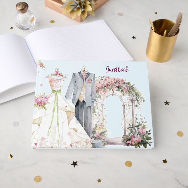 Libro De Visitas Elegant Pink Wedding Floral Guestbook (Anverso Abierto)
