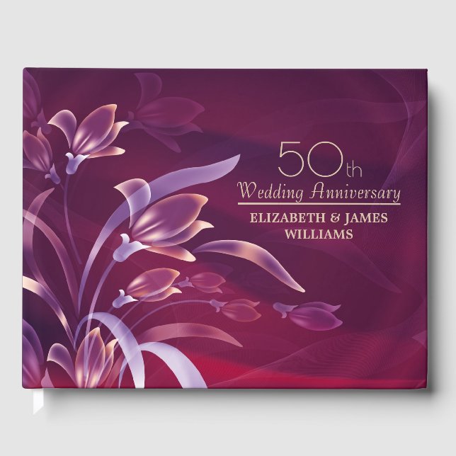 Libro De Visitas Elegant Plum Floral 50º Aniversario  (Anverso)