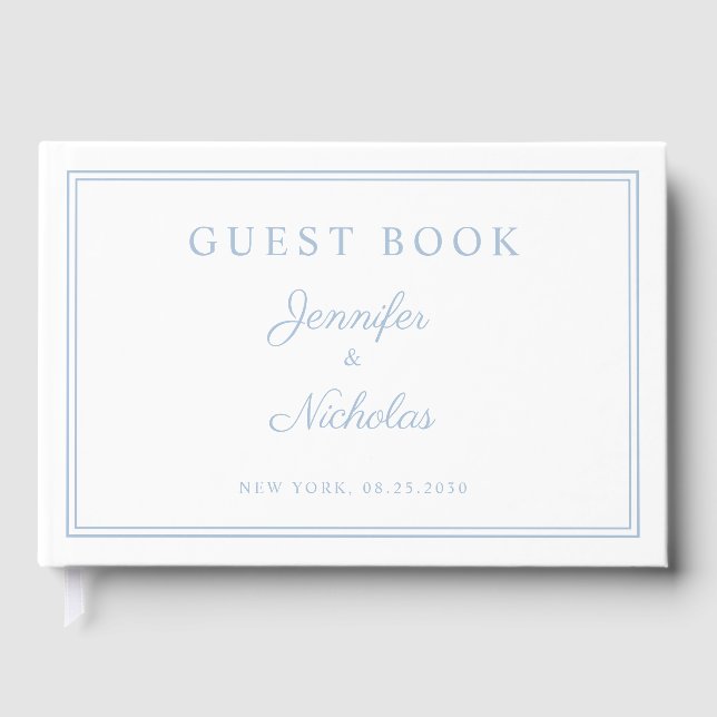 Libro De Visitas Elegant Powder Blue Script Wedding (Anverso)