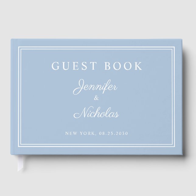 Libro De Visitas Elegant Powder Blue Script Wedding (Anverso)