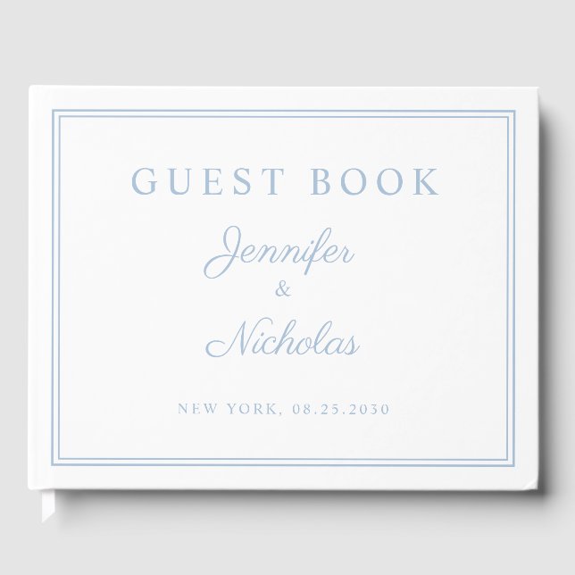 Libro De Visitas Elegant Powder Blue Script Wedding (Anverso)