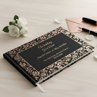 Libro De Visitas Elegant Premium Black Floral Rose Gold Wedding