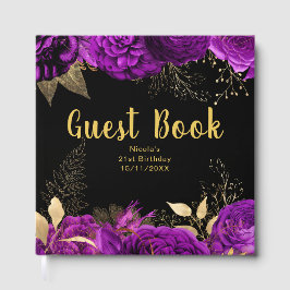 Libro De Visitas Elegant Purple and Gold Flowers Birthday Party