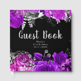 Libro De Visitas Elegant Purple and Silver Flowers Birthday Party