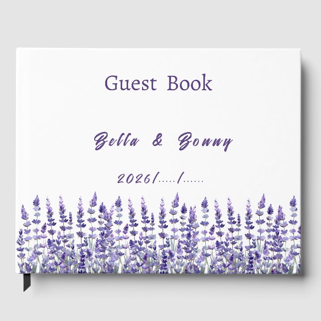Libro De Visitas Elegant Purple Lavender Floral Wedding  (Anverso)