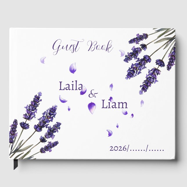 Libro De Visitas Elegant Purple Lavender Floral Wedding  (Anverso)