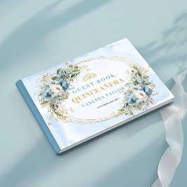 Libro De Visitas Elegant Quince Guest Book Boho Blue Gold Botanical