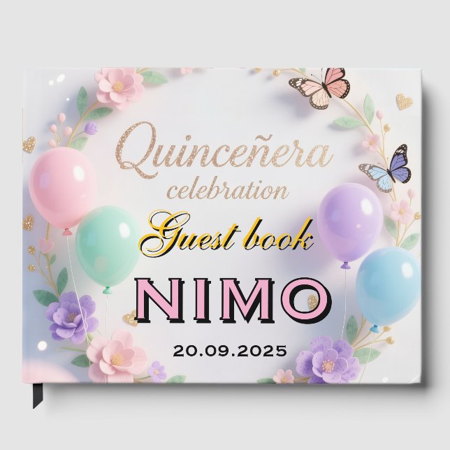 Libro De Visitas Elegant Quinceañera personalized name and date (Anverso)