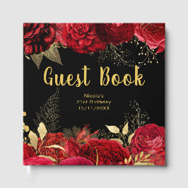 Libro De Visitas Elegant Red and Gold Flowers Birthday Party