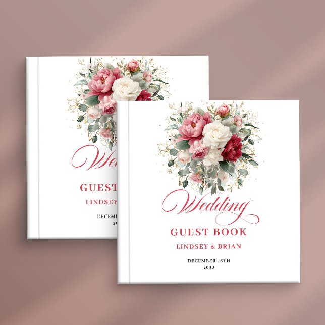 Libro De Visitas Elegant Red Blush Boho Wedding Guest Book Poster (Elegant Red Blush Boho Wedding Guest Book Poster)