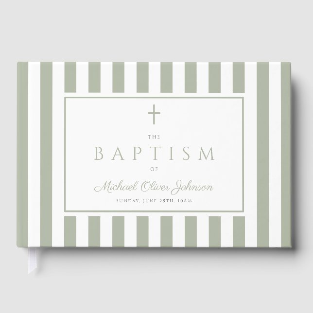 Libro De Visitas Elegant Religious Sage Green Baptism (Anverso)