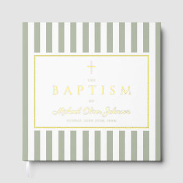 Libro De Visitas Elegant Religious Sage Green Stripes Baptism