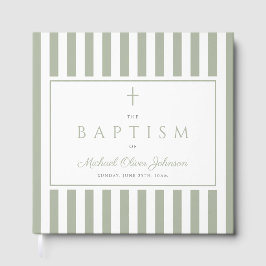 Libro De Visitas Elegant Religious Sage Green Stripes Baptism