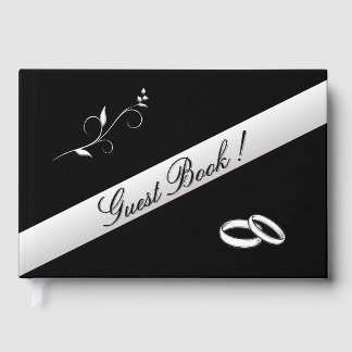 Libro De Visitas Elegant Rings Black and White Wedding