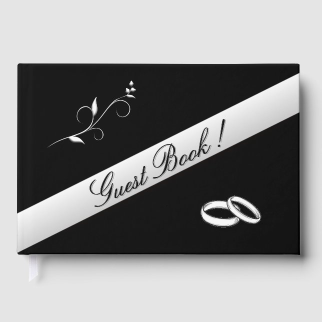 Libro De Visitas Elegant Rings Black and White Wedding (Anverso)