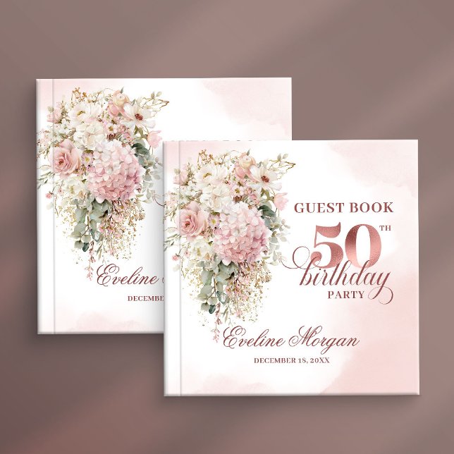 Libro De Visitas Elegant Rose Gold Blush Floral 50th Birthday Party (Elegant Rose Gold Blush Floral 50th Birthday Party Guest Book

)