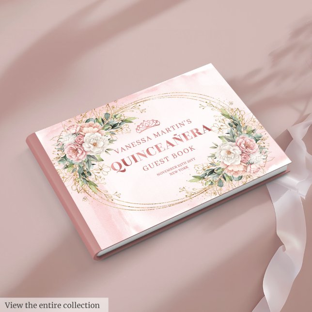 Libro De Visitas Elegant Rose Gold Floral Eucalyptus Quinceañera  (Elegant Rose Gold Floral Eucalyptus Quinceañera Guest Book

)