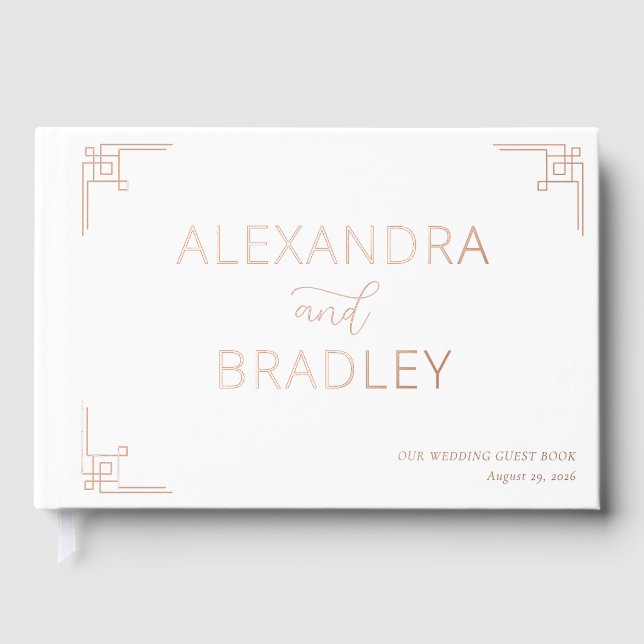 Libro De Visitas Elegant Rose Gold Geometric (Anverso)