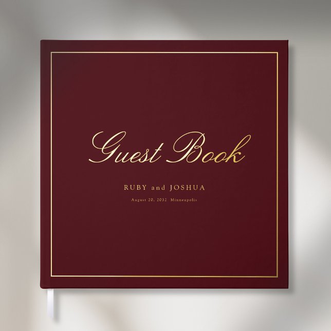 Libro De Visitas Elegant Royal Scripted Font Wedding (Elegant Royal Burgundy Scripted Font Wedding Foil Guest Book)