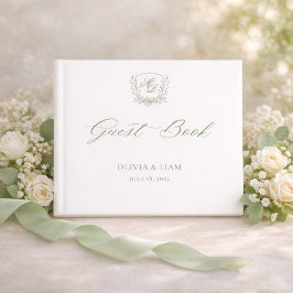 Libro De Visitas Elegant Sage Green Botanical Crest Wedding