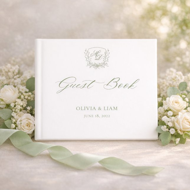 Libro De Visitas Elegant Sage Green Botanical Crest Wedding (Subido por el creador)