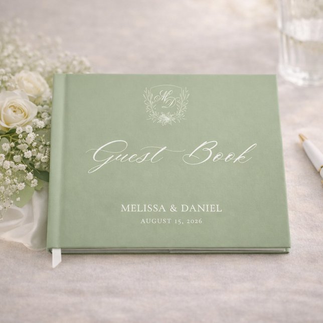Libro De Visitas Elegant Sage Green Botanical Crest Wedding (Subido por el creador)