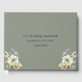 Libro De Visitas Elegant Sage Green Floral Wedding Guest Book