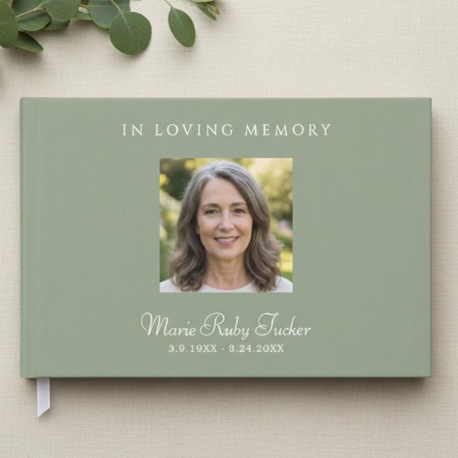 Libro De Visitas Elegant Sage Green Photo In Loving Memory Funeral (Elegant Sage Green Funeral Sign In Guest Book)