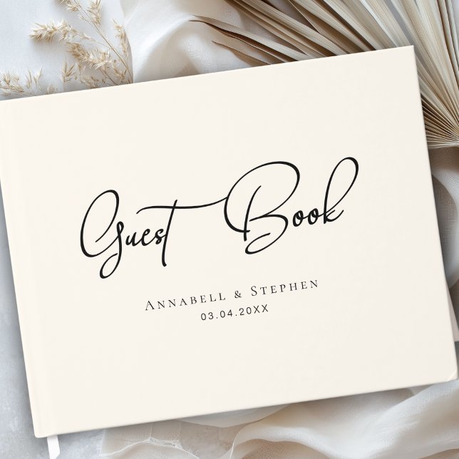 Libro De Visitas Elegant, Script Font Beige Wedding  (Elegant, Script Font Beige Wedding Custom Guest Book)