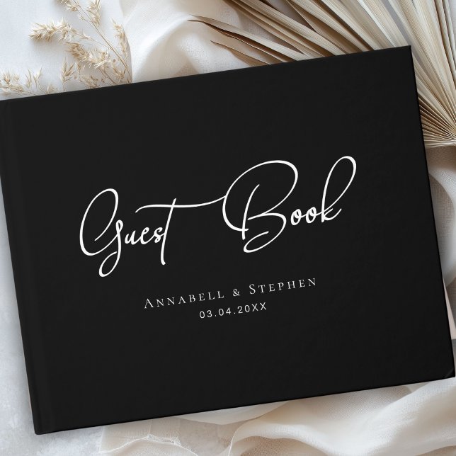 Libro De Visitas Elegant Script Font Black Wedding  (Elegant Script Font Black & White Wedding Guest Book)