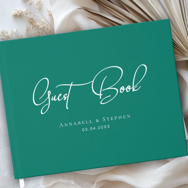 Libro De Visitas Elegant, Script Font, Green Wedding  (Elegant, Script Font, Green Wedding Custom Guest Book)