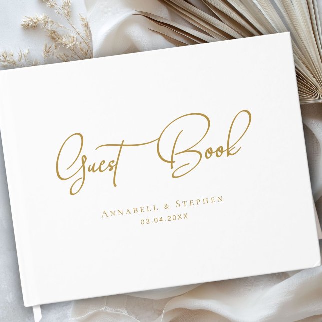 Libro De Visitas Elegant Script Font White Wedding  (Elegant Script Font White Custom Wedding Guest Book)
