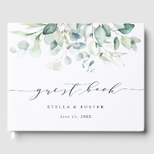 Libro De Visitas Elegant Script Green Foliage Wedding Guest Book