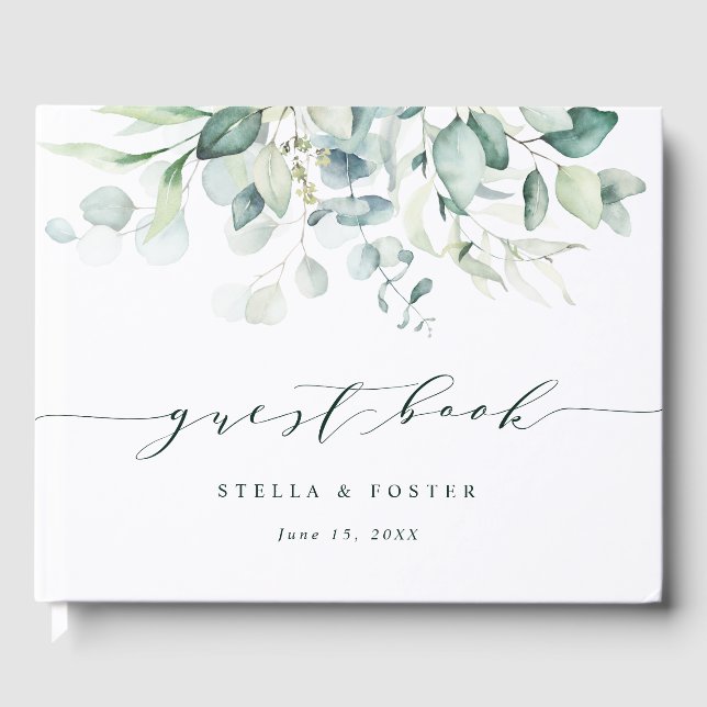 Libro De Visitas Elegant Script Green Foliage Wedding Guest Book (Anverso)
