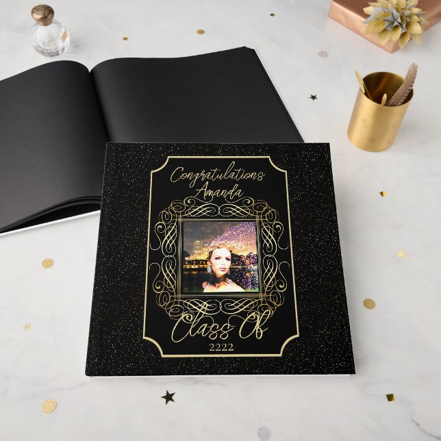 Libro De Visitas Elegant Scroll + Gold Dots Congratulation Class of (Anverso Abierto)