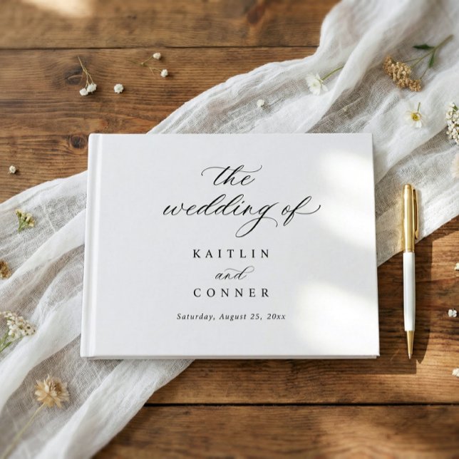 Libro De Visitas Elegant Simple Old Money Black and White Wedding (Classic black and white wedding guest book with elegant calligraphy and traditional script)