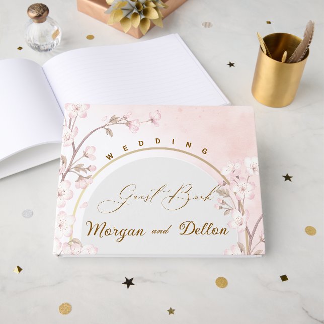 Libro De Visitas Elegant Soft Blush Pink Cherry Blossom Wedding (Anverso Abierto)
