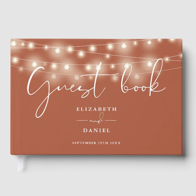 Libro De Visitas Elegant String Lights Terracotta Wedding (Anverso)