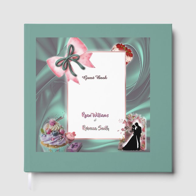 Libro De Visitas Elegant Teal & Blush Floral Wedding Guestbook (Anverso)